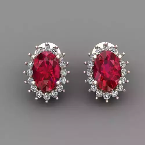 Ruby Rose Gold Diamond Women Earring 3D print Model