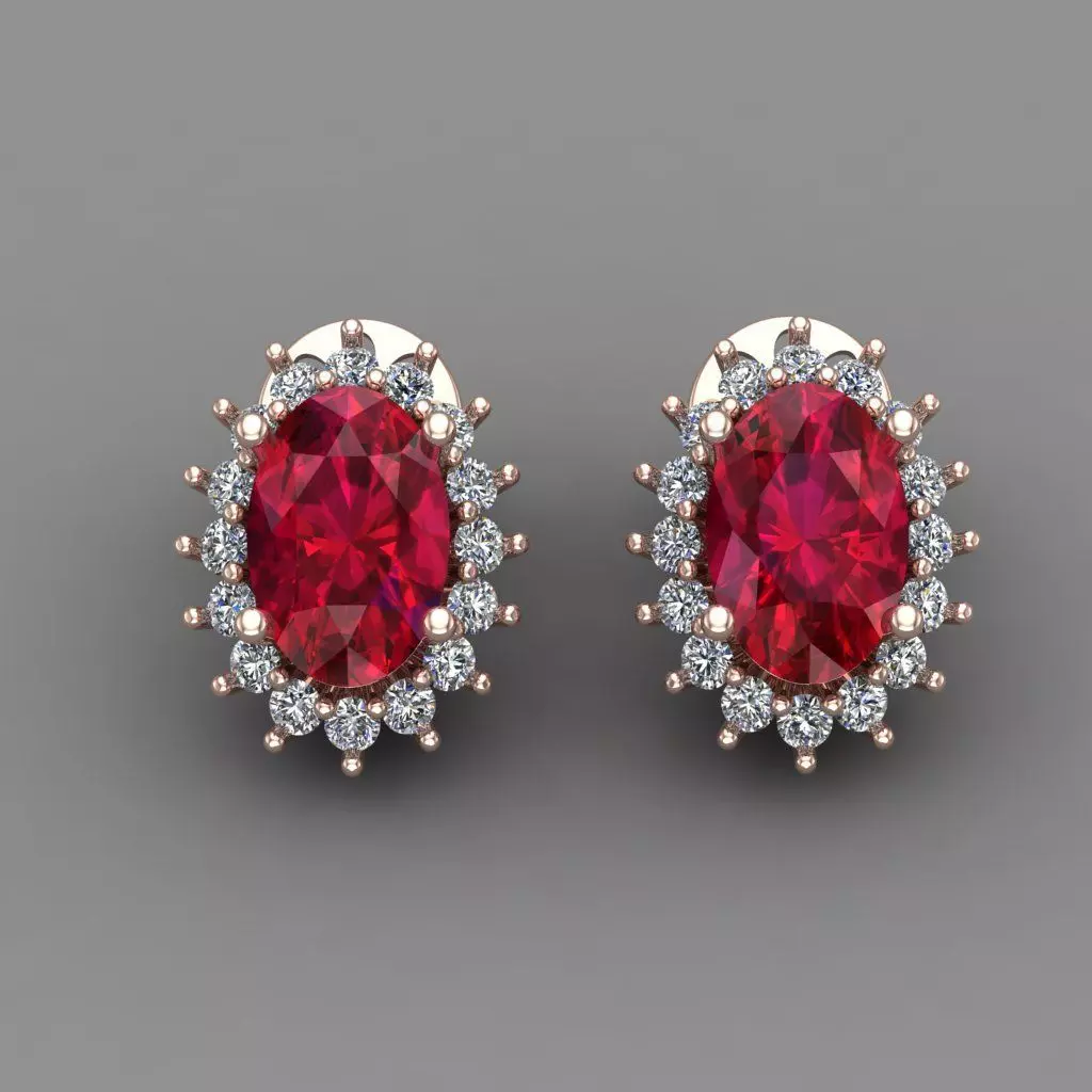 Ruby Rose Gold Diamond Women Earring 3D print Model 3D print model_0
