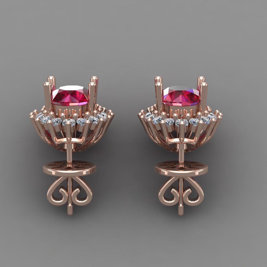Ruby Rose Gold Diamond Women Earring 3D print Model 3D print model_1