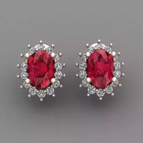 Ruby Rose Gold Diamond Women Earring 3D print Model