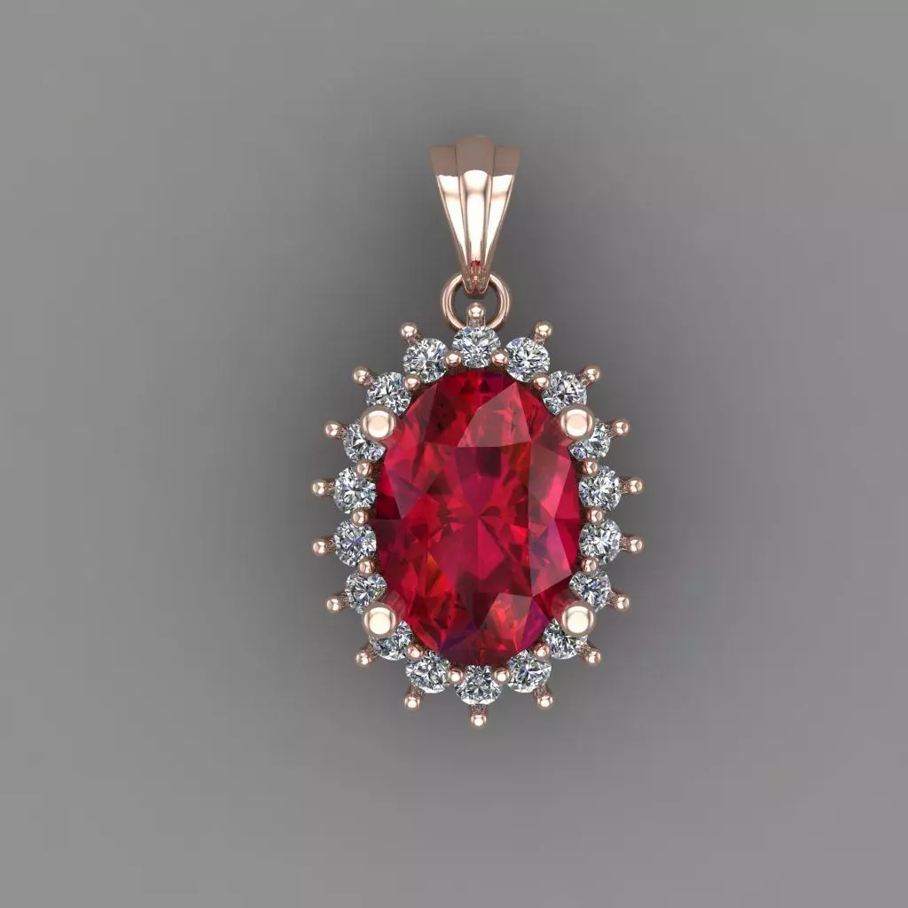 Ruby Rose Gold Diamond Pendant 3D Print Model 3D print model