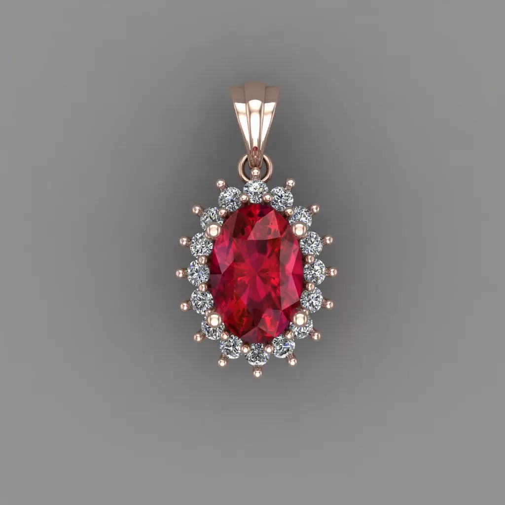 Ruby Rose Gold Diamond Pendant 3D Print Model 3D print model