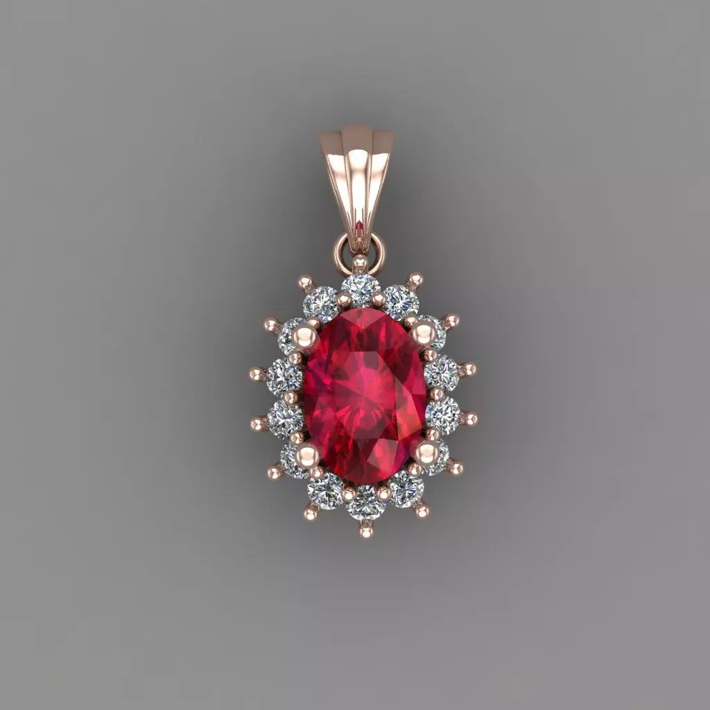 Ruby Rose Gold Diamond Pendant 3D Print Model 3D print model