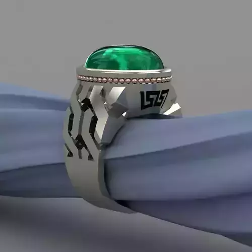 Cubin Emerald Mans White Gold Ring 3D Print Model