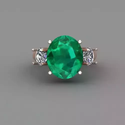Emerald Oval Rose Gold Diamond Ring 3D Print Model