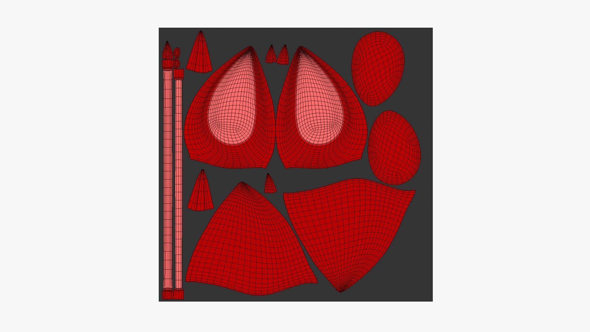 Furry Ears Tiara H10 Red - Headband Character Design Low-poly 3D model_5