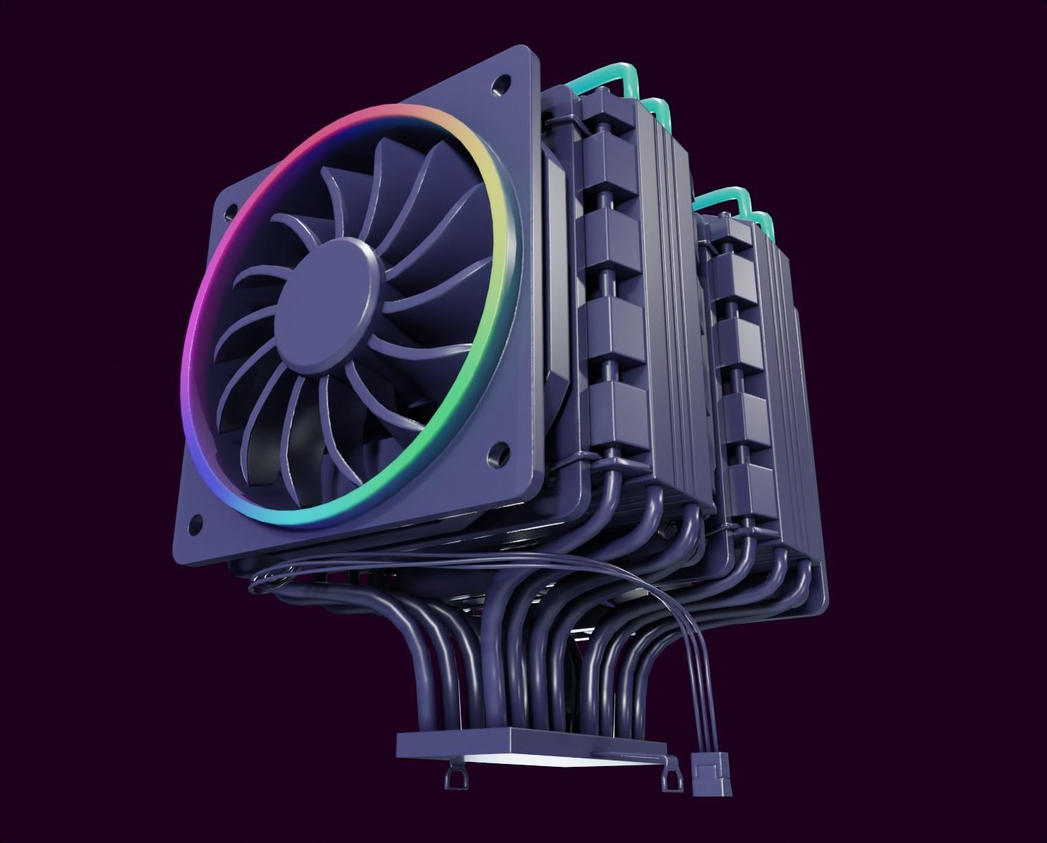 colorful rgb rainbow cpu cooler 2 fan pc computer lowpoly Low-poly 3D model_3