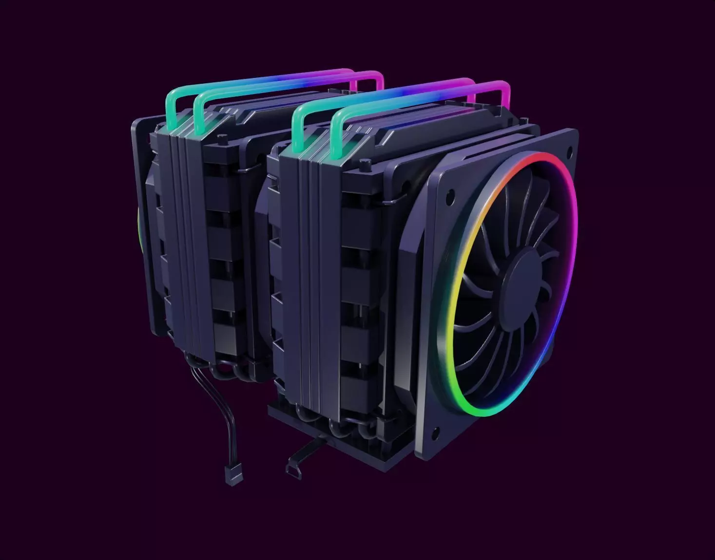 colorful rgb rainbow cpu cooler 2 fan pc computer lowpoly Low-poly 3D model_0