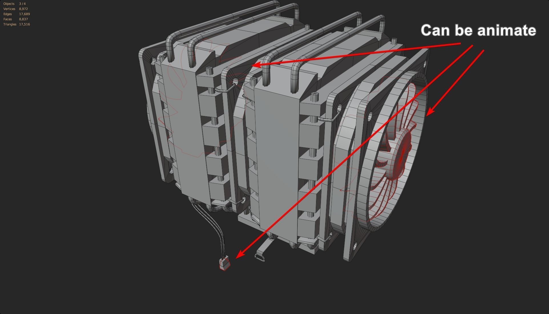 colorful rgb rainbow cpu cooler 2 fan pc computer lowpoly Low-poly 3D model_8