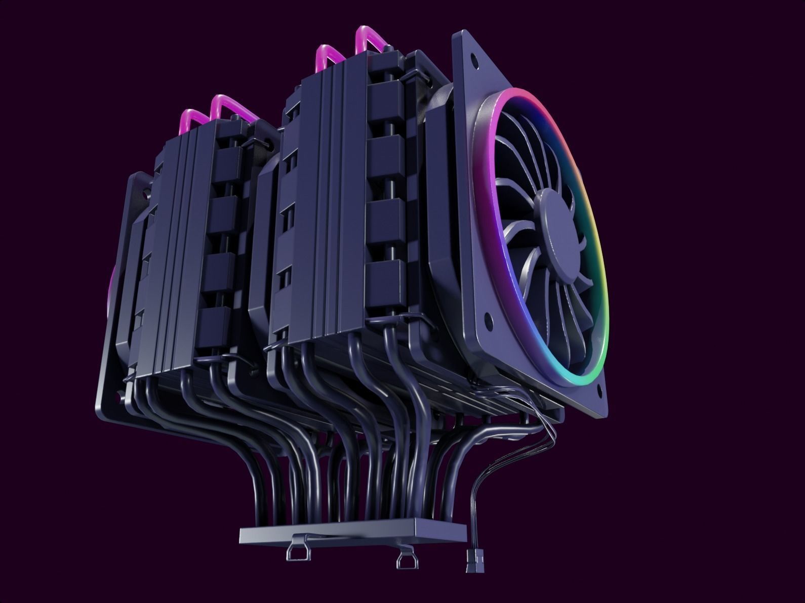 colorful rgb rainbow cpu cooler 2 fan pc computer lowpoly Low-poly 3D model_4