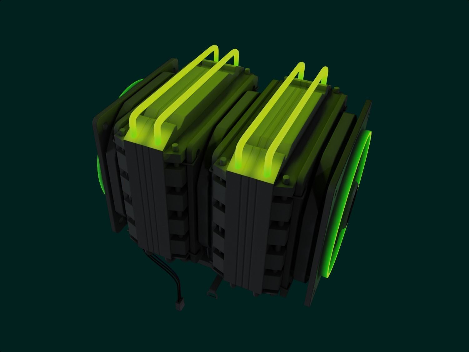 rgb cpu cooler 2 fan nuclear green pc computer asset lowpoly  Low-poly 3D model_8