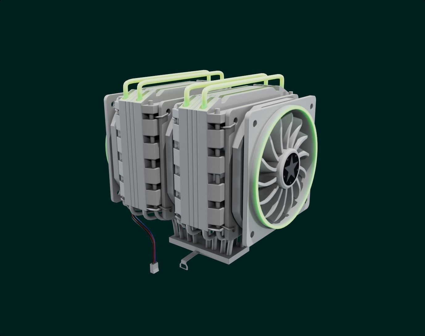 rgb cpu cooler 2 fan nuclear green pc computer asset lowpoly  Low-poly 3D model_1