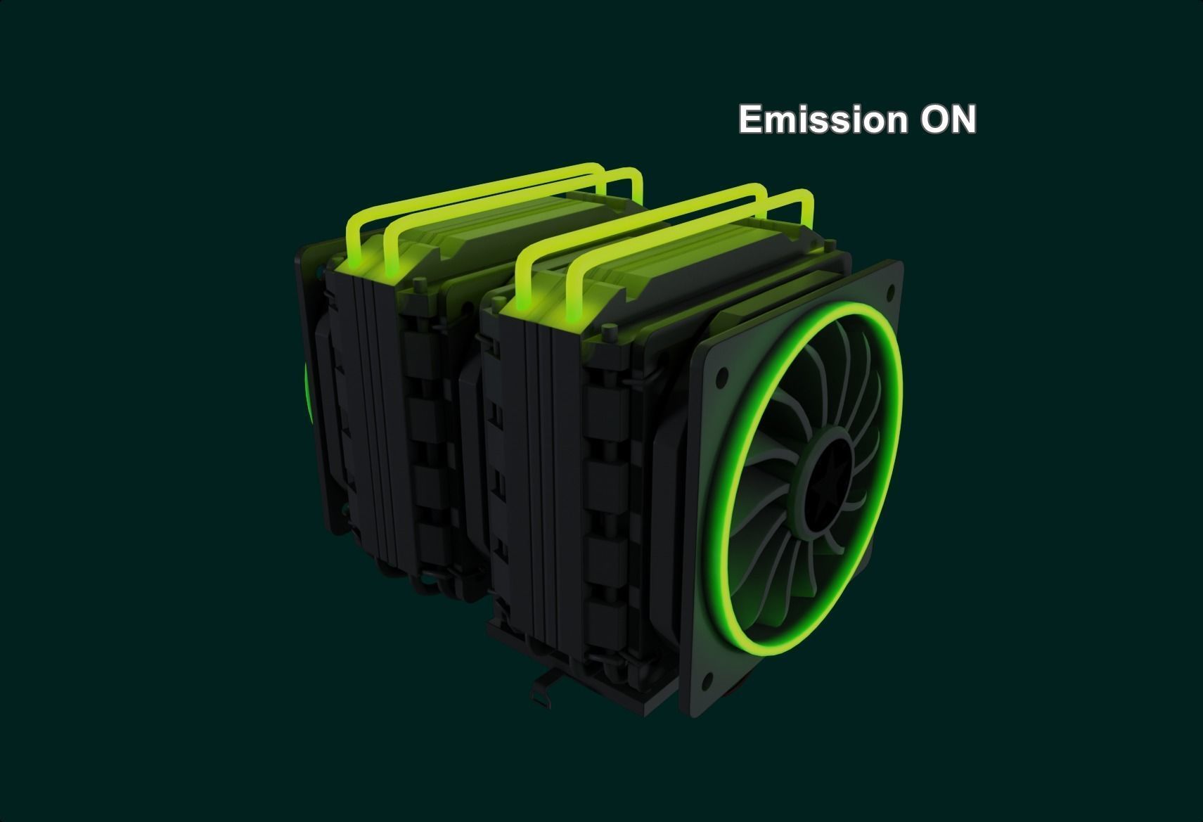 rgb cpu cooler 2 fan nuclear green pc computer asset lowpoly  Low-poly 3D model_6