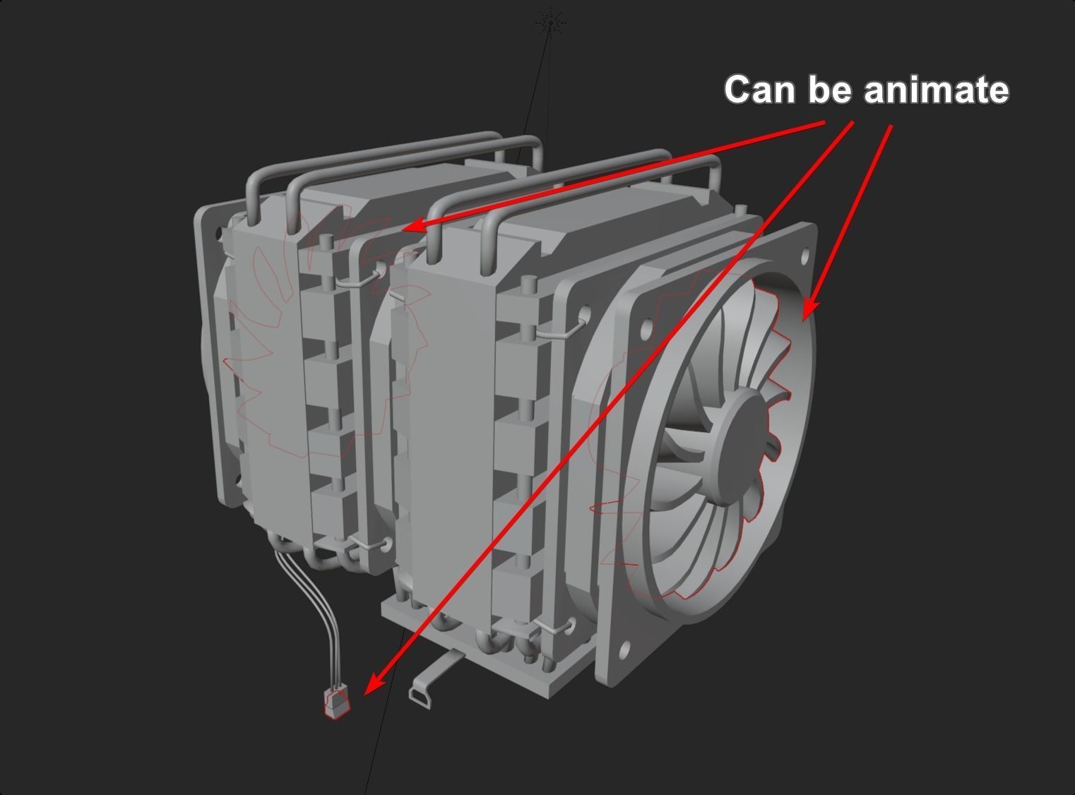 rgb cpu cooler 2 fan nuclear green pc computer asset lowpoly  Low-poly 3D model_9