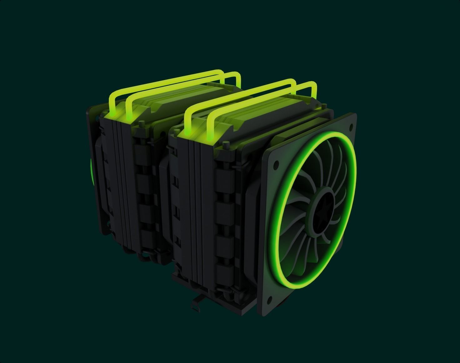 rgb cpu cooler 2 fan nuclear green pc computer asset lowpoly  Low-poly 3D model_7