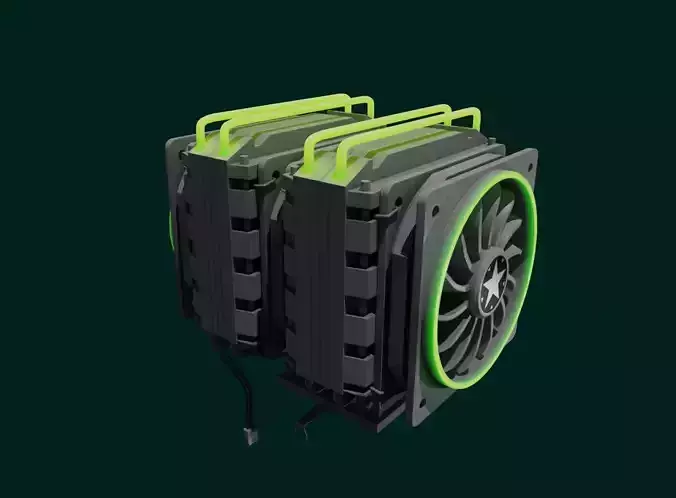 rgb cpu cooler 2 fan nuclear green pc computer asset lowpoly  Low-poly 3D model