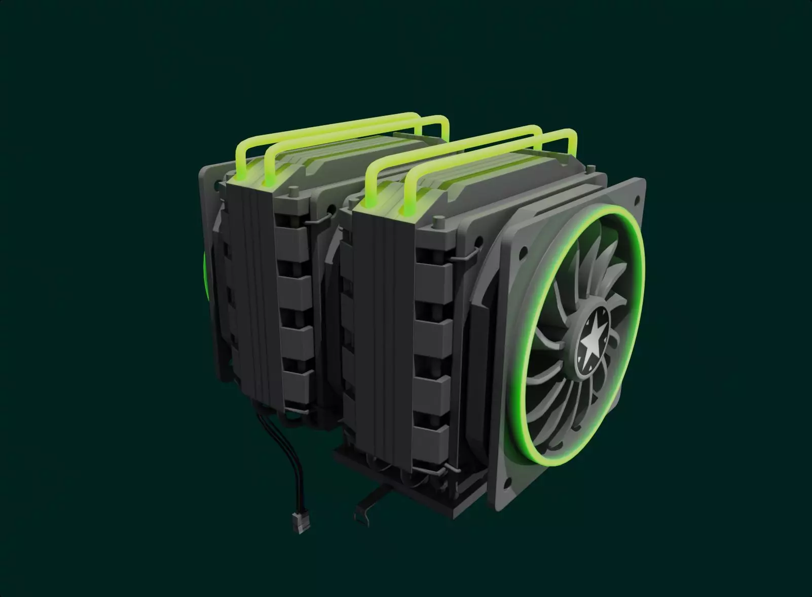 rgb cpu cooler 2 fan nuclear green pc computer asset lowpoly  Low-poly 3D model_0