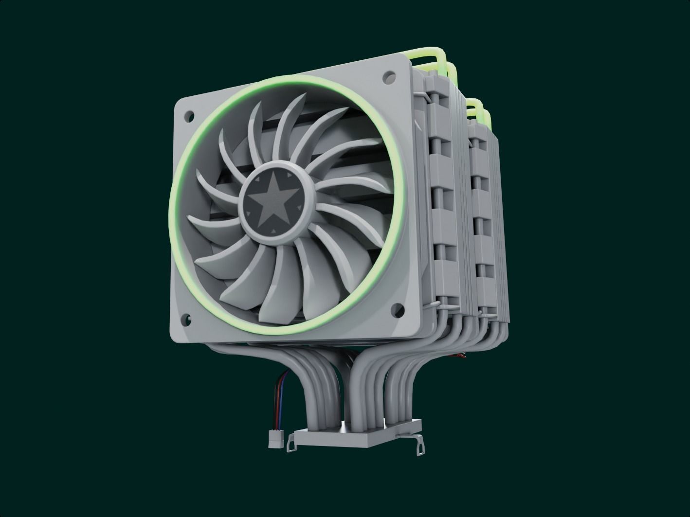 rgb cpu cooler 2 fan nuclear green pc computer asset lowpoly  Low-poly 3D model_2