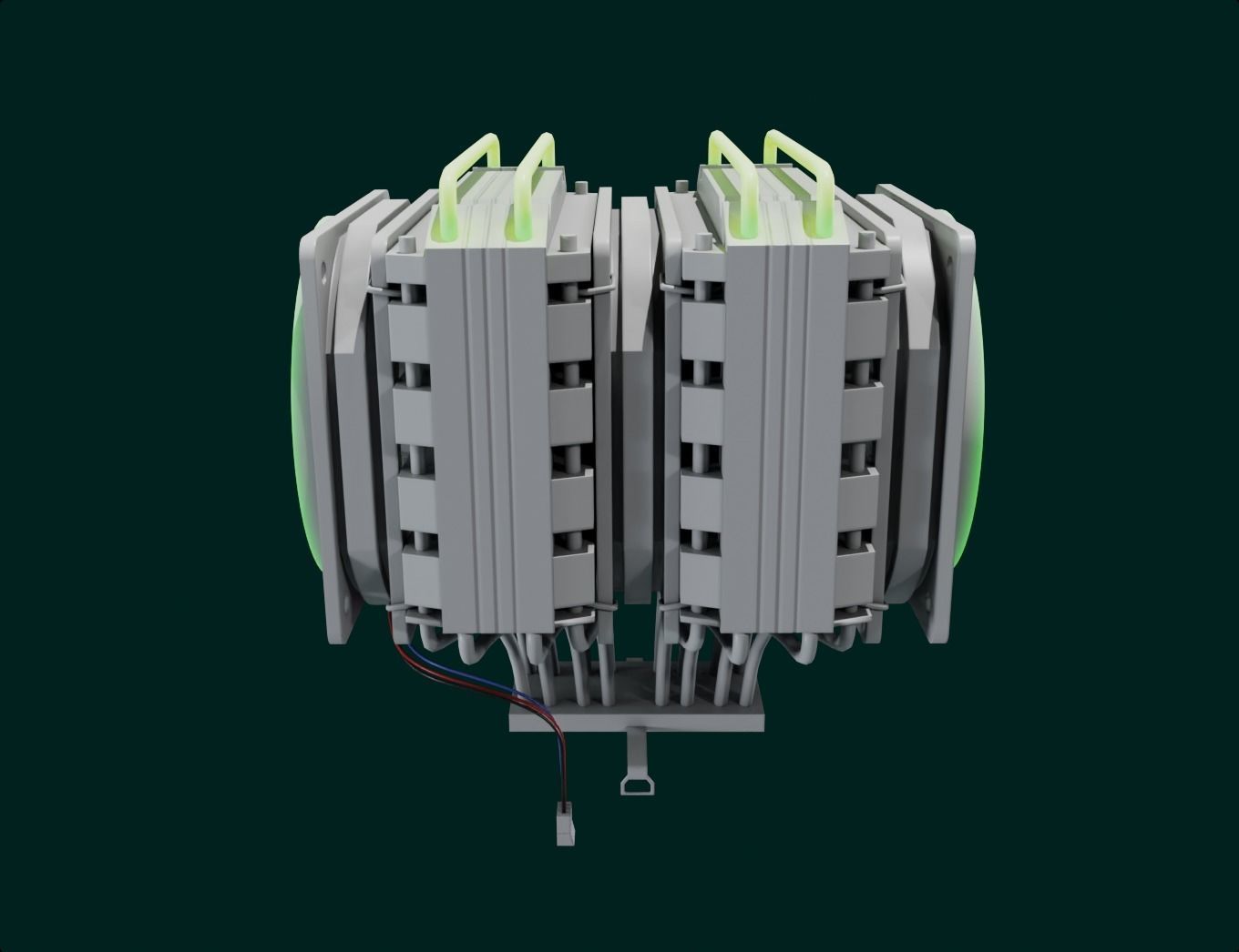 rgb cpu cooler 2 fan nuclear green pc computer asset lowpoly  Low-poly 3D model_3