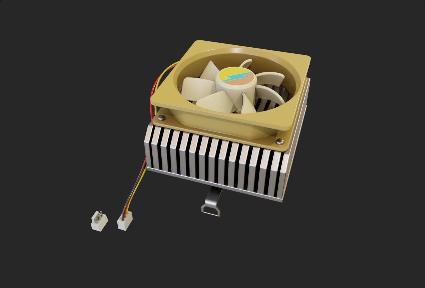 yellow cpu cooler fan computer fan lowpoly game ready Low-poly 3D model_5