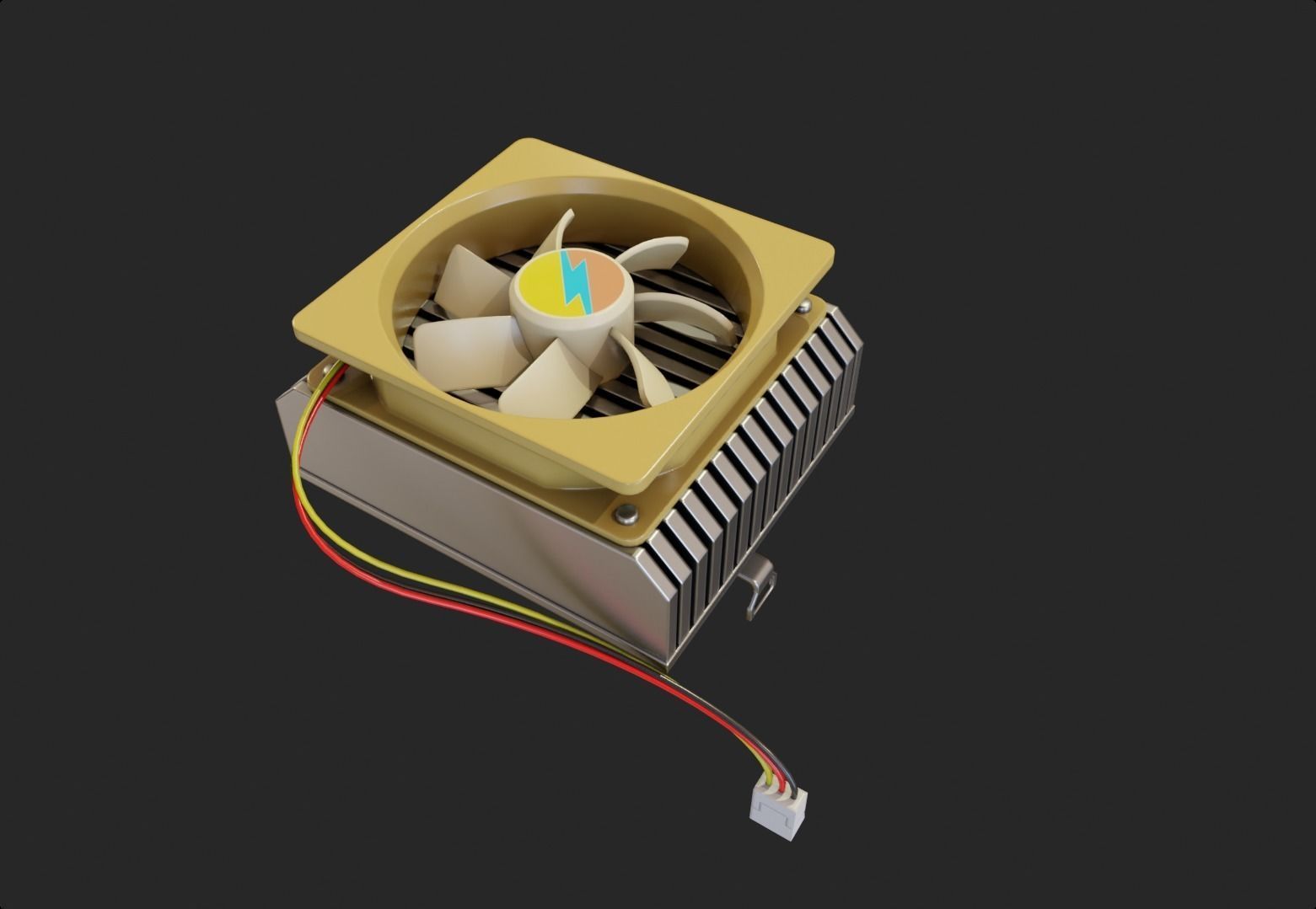 yellow cpu cooler fan computer fan lowpoly game ready Low-poly 3D model_4