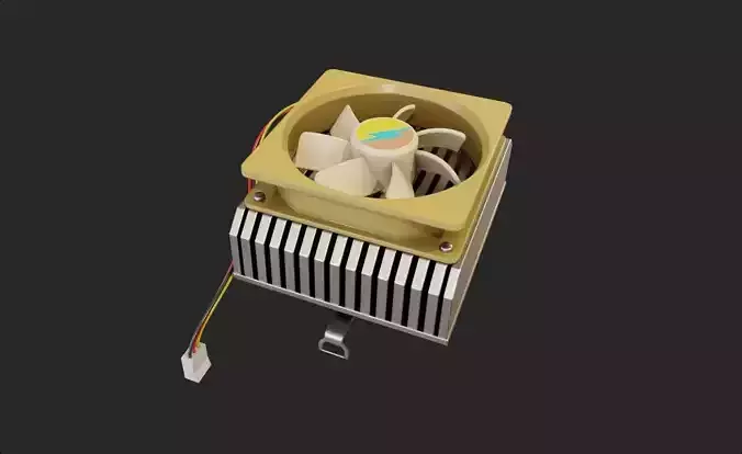yellow cpu cooler fan computer fan lowpoly game ready Low-poly 3D model