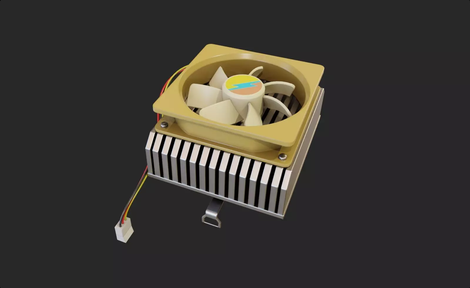 yellow cpu cooler fan computer fan lowpoly game ready Low-poly 3D model_0