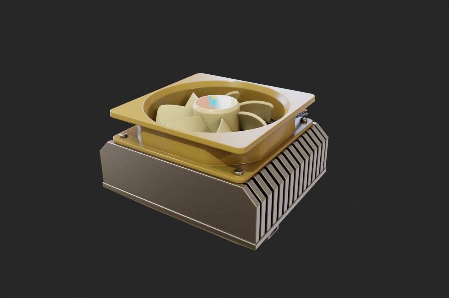 yellow cpu cooler fan computer fan lowpoly game ready Low-poly 3D model_2