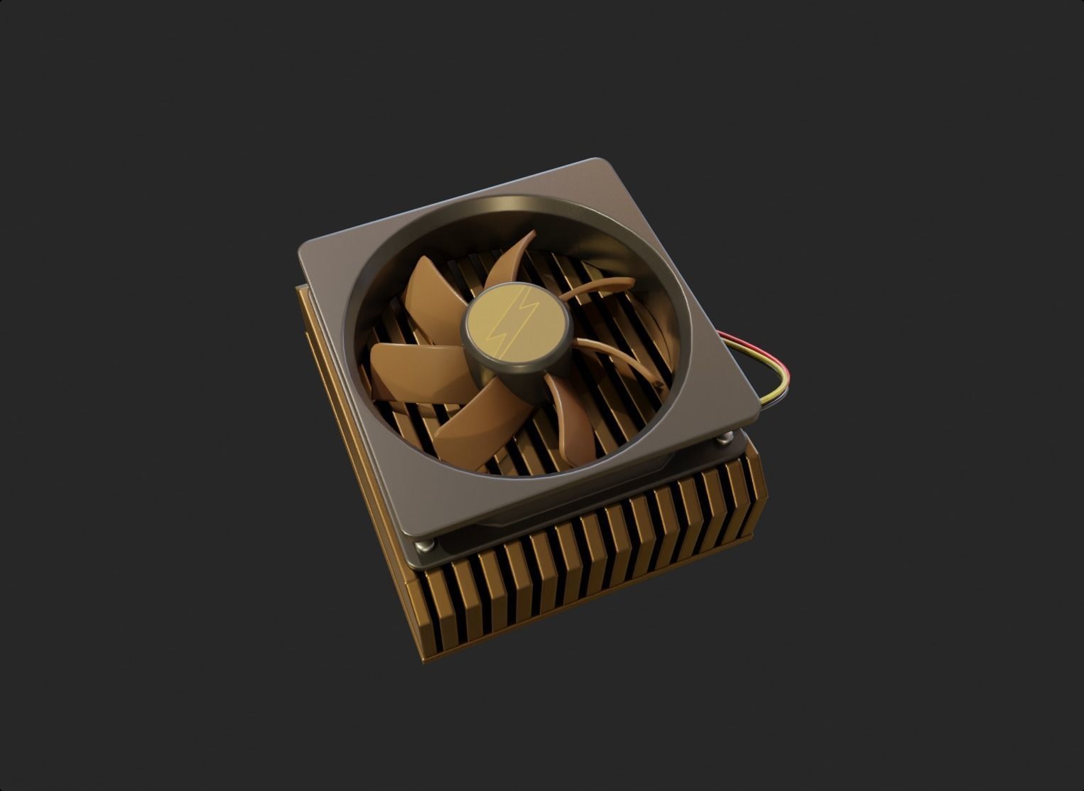bronze brown cpu cooler lowpoly game ready pbr Low-poly 3D model_2