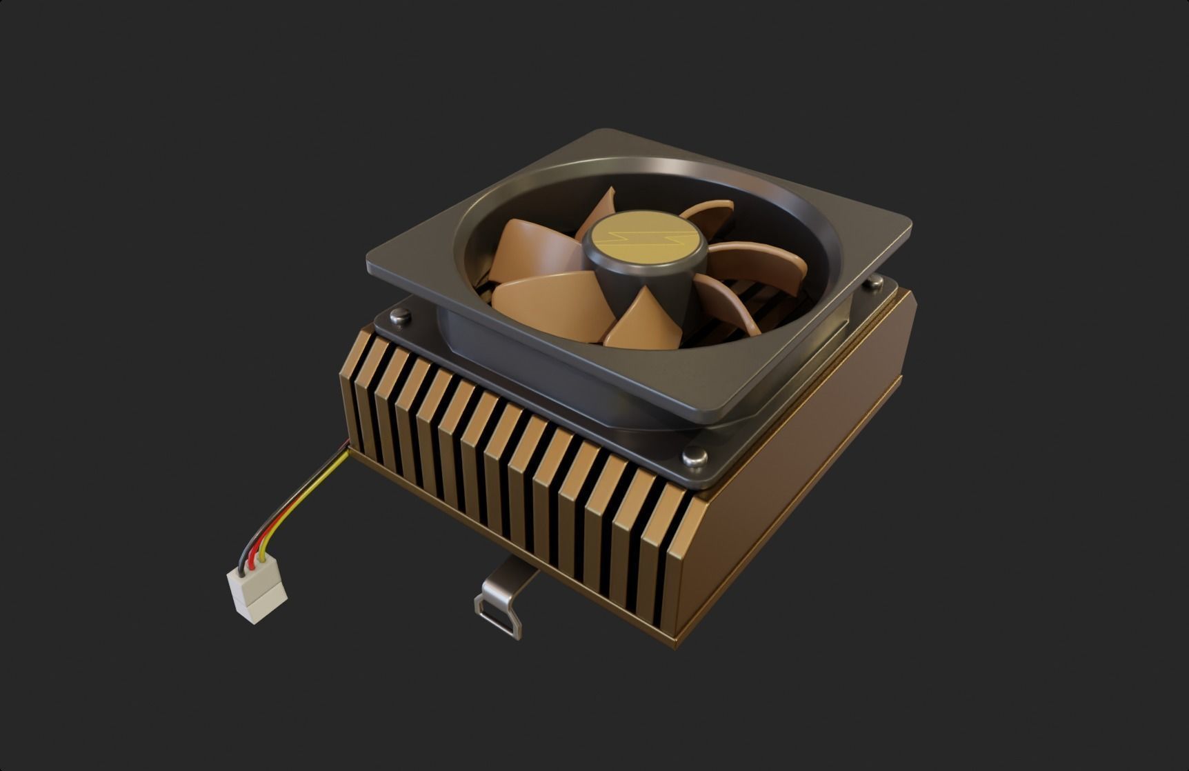 bronze brown cpu cooler lowpoly game ready pbr Low-poly 3D model_1