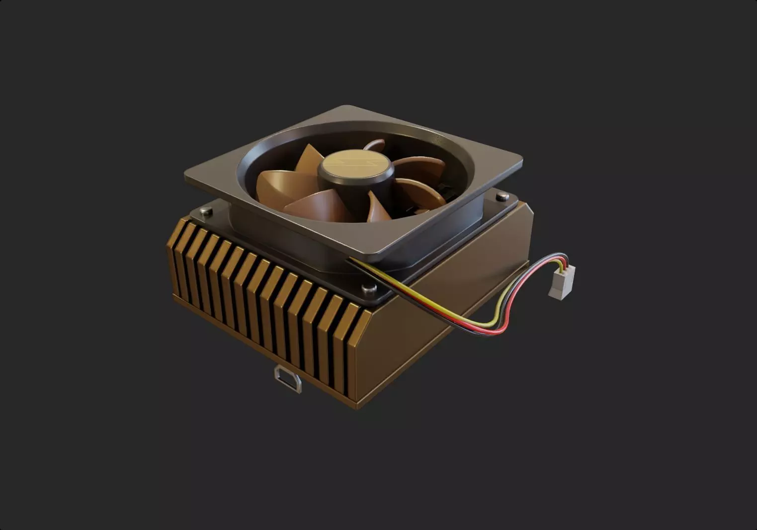 bronze brown cpu cooler lowpoly game ready pbr Low-poly 3D model_0