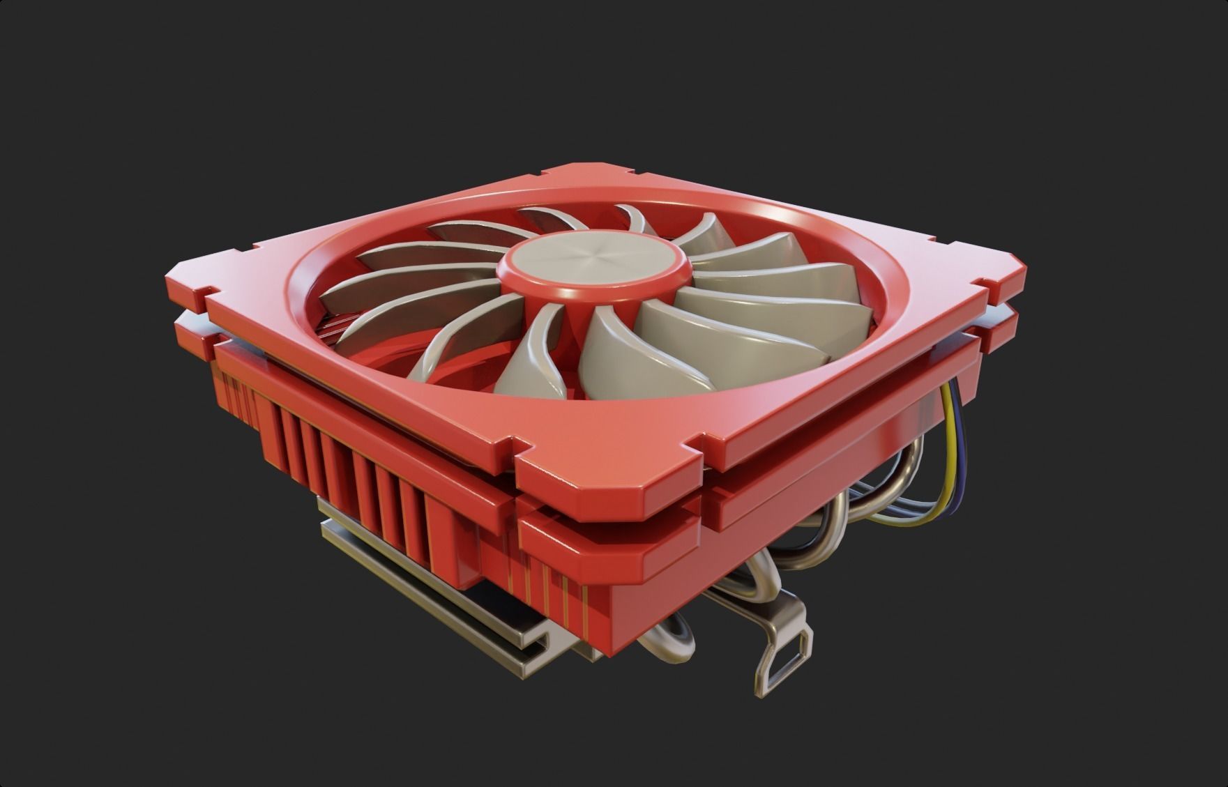 cpu cooler fan red alu lowpoly computer pc fan pbr Low-poly 3D model_6