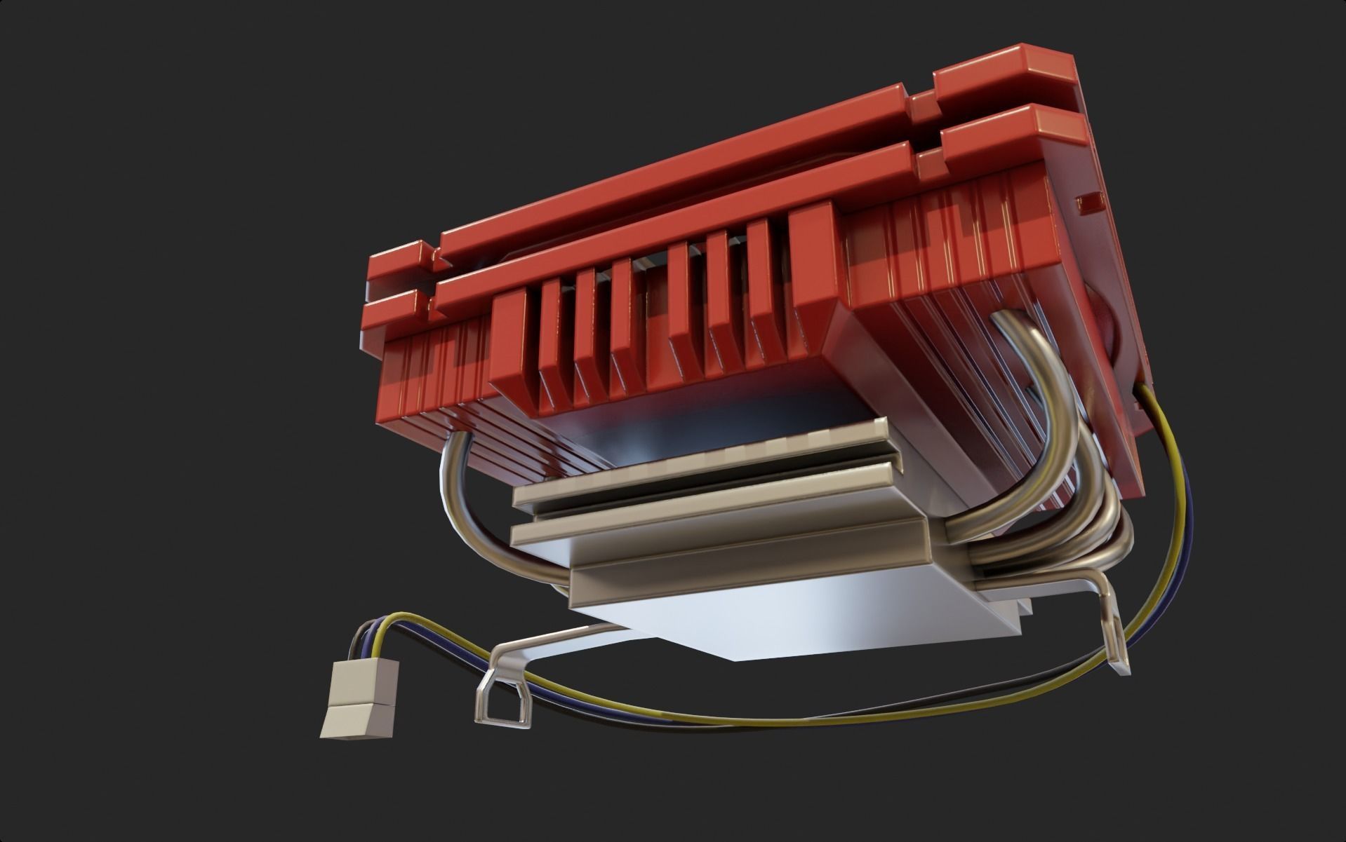 cpu cooler fan red alu lowpoly computer pc fan pbr Low-poly 3D model_5