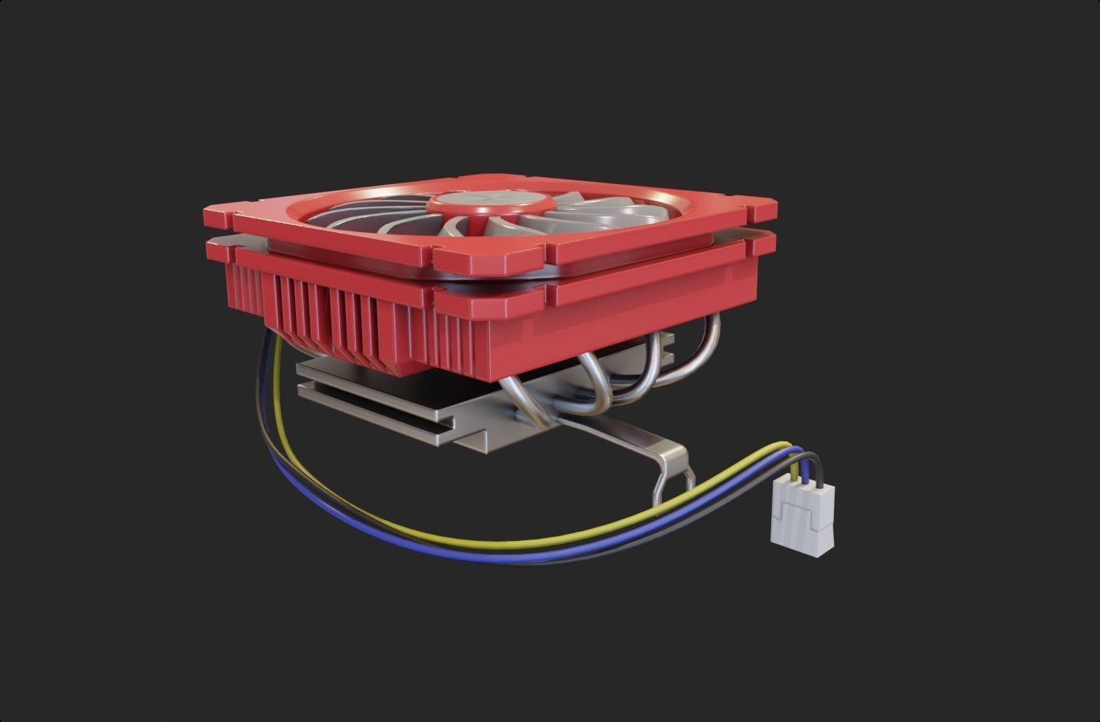 cpu cooler fan red alu lowpoly computer pc fan pbr Low-poly 3D model_7