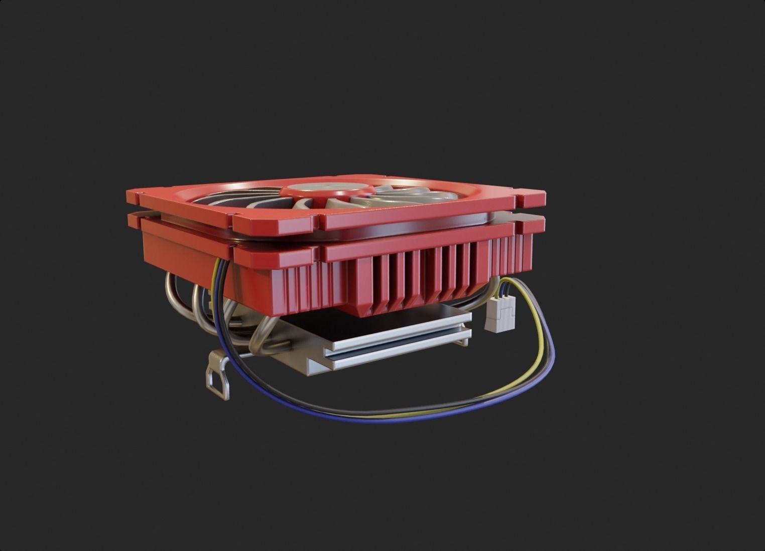 cpu cooler fan red alu lowpoly computer pc fan pbr Low-poly 3D model_2