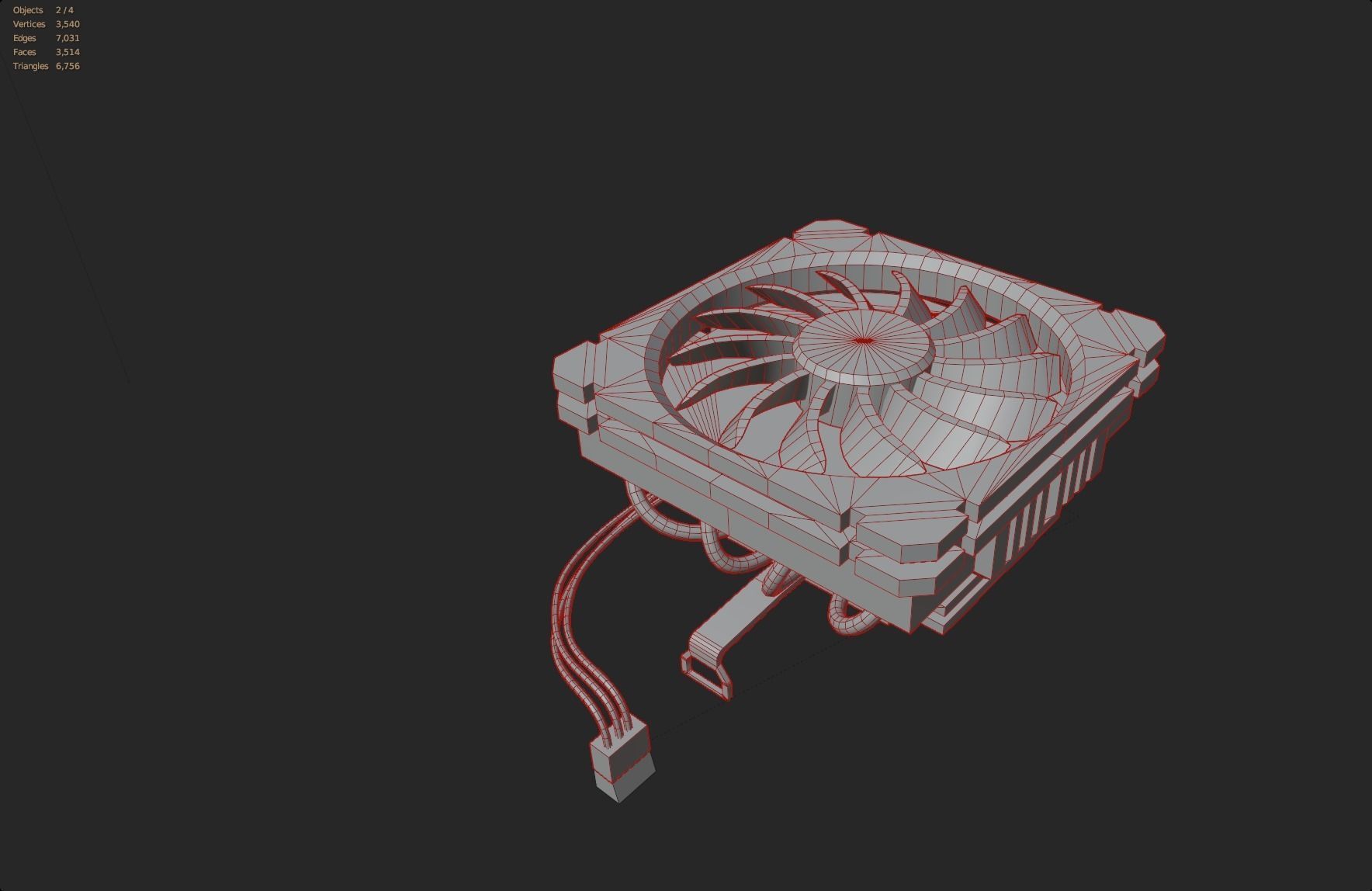 cpu cooler fan red alu lowpoly computer pc fan pbr Low-poly 3D model_11