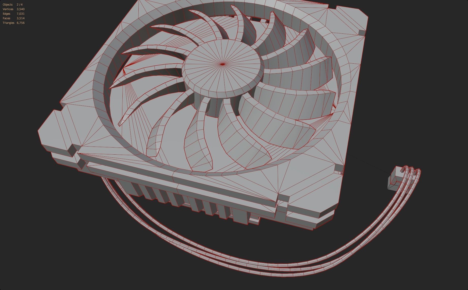 cpu cooler fan red alu lowpoly computer pc fan pbr Low-poly 3D model_9