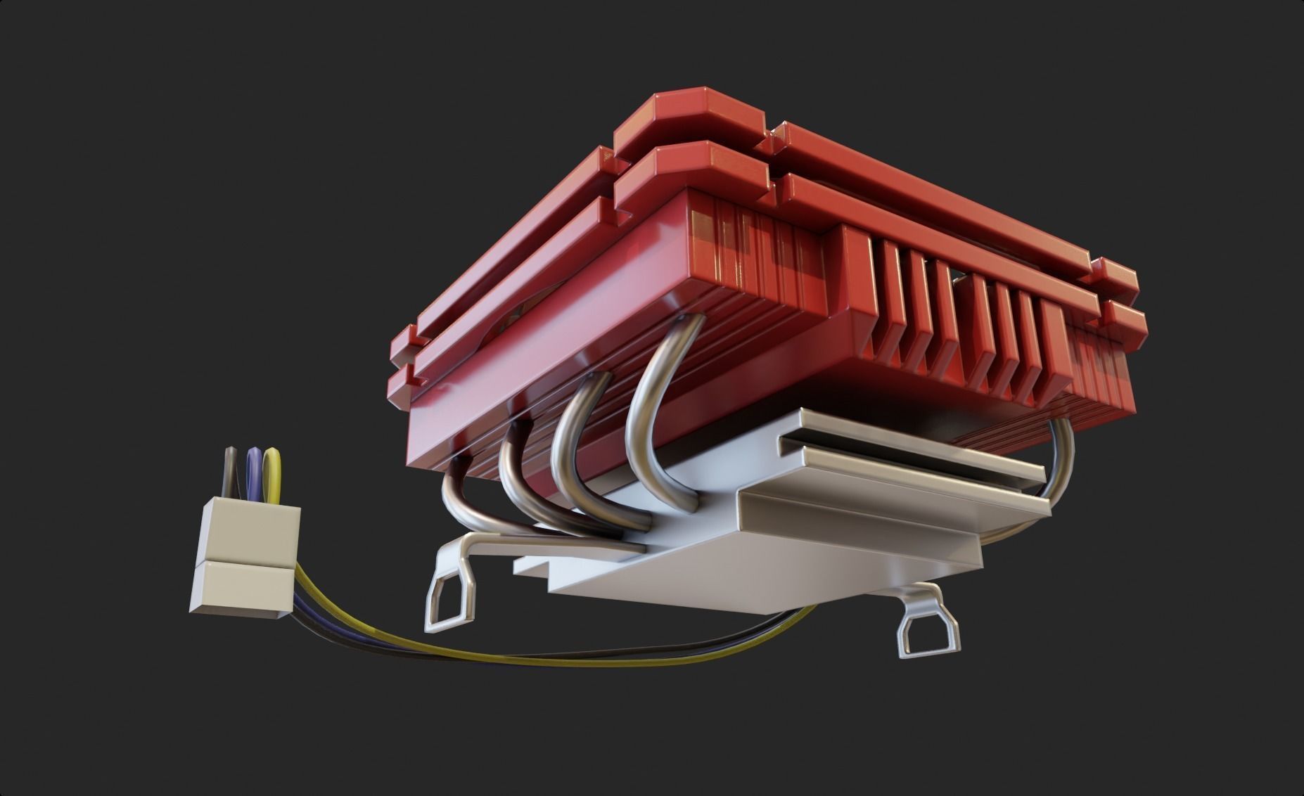 cpu cooler fan red alu lowpoly computer pc fan pbr Low-poly 3D model_4