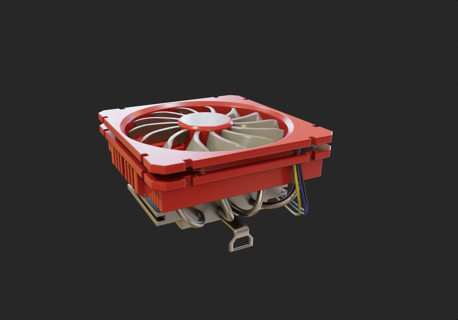 cpu cooler fan red alu lowpoly computer pc fan pbr Low-poly 3D model_3