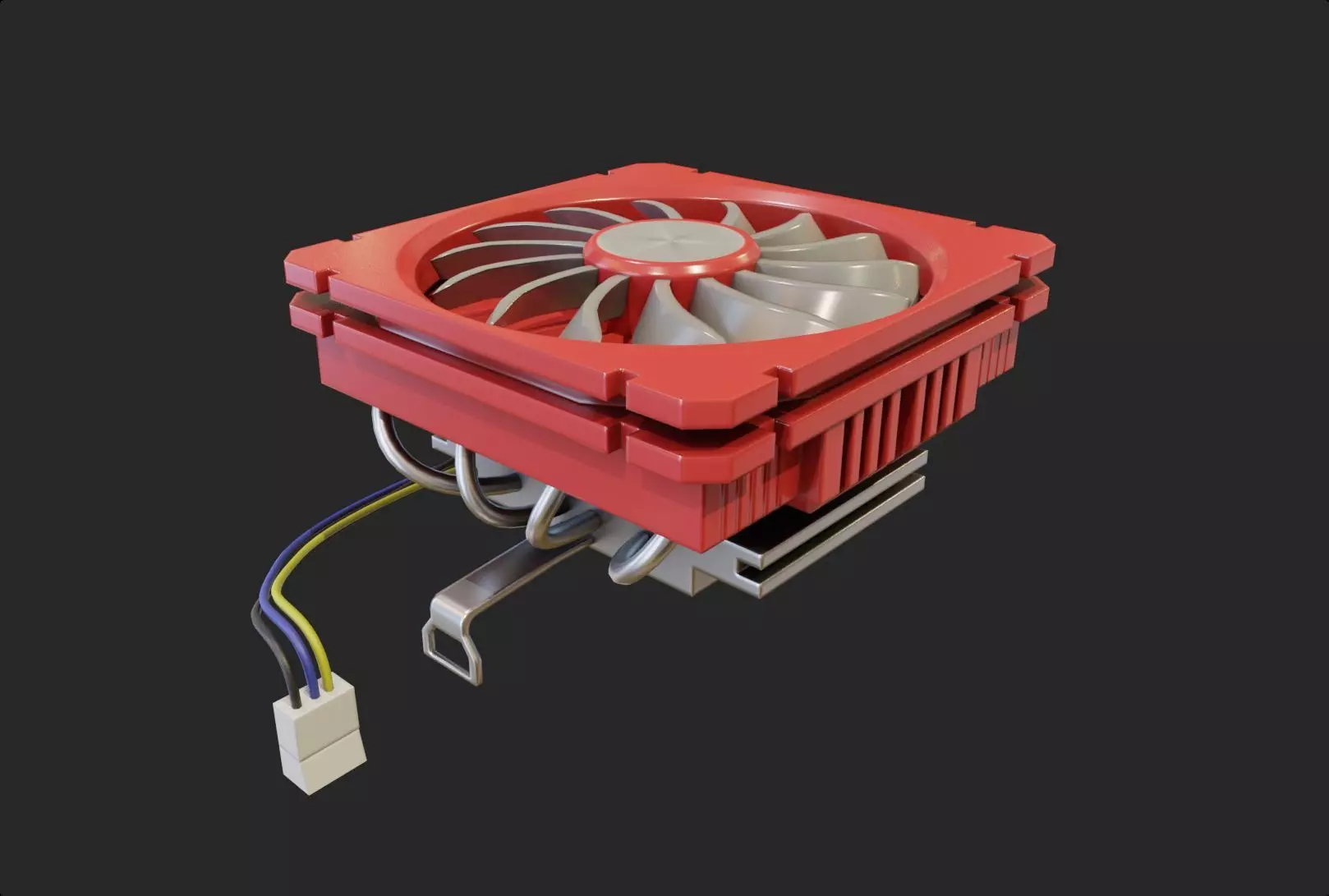 cpu cooler fan red alu lowpoly computer pc fan pbr Low-poly 3D model_0