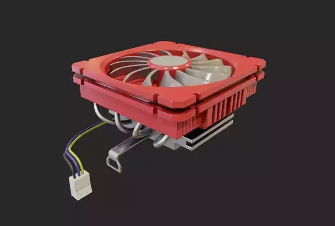 cpu cooler fan red alu lowpoly computer pc fan pbr Low-poly 3D model