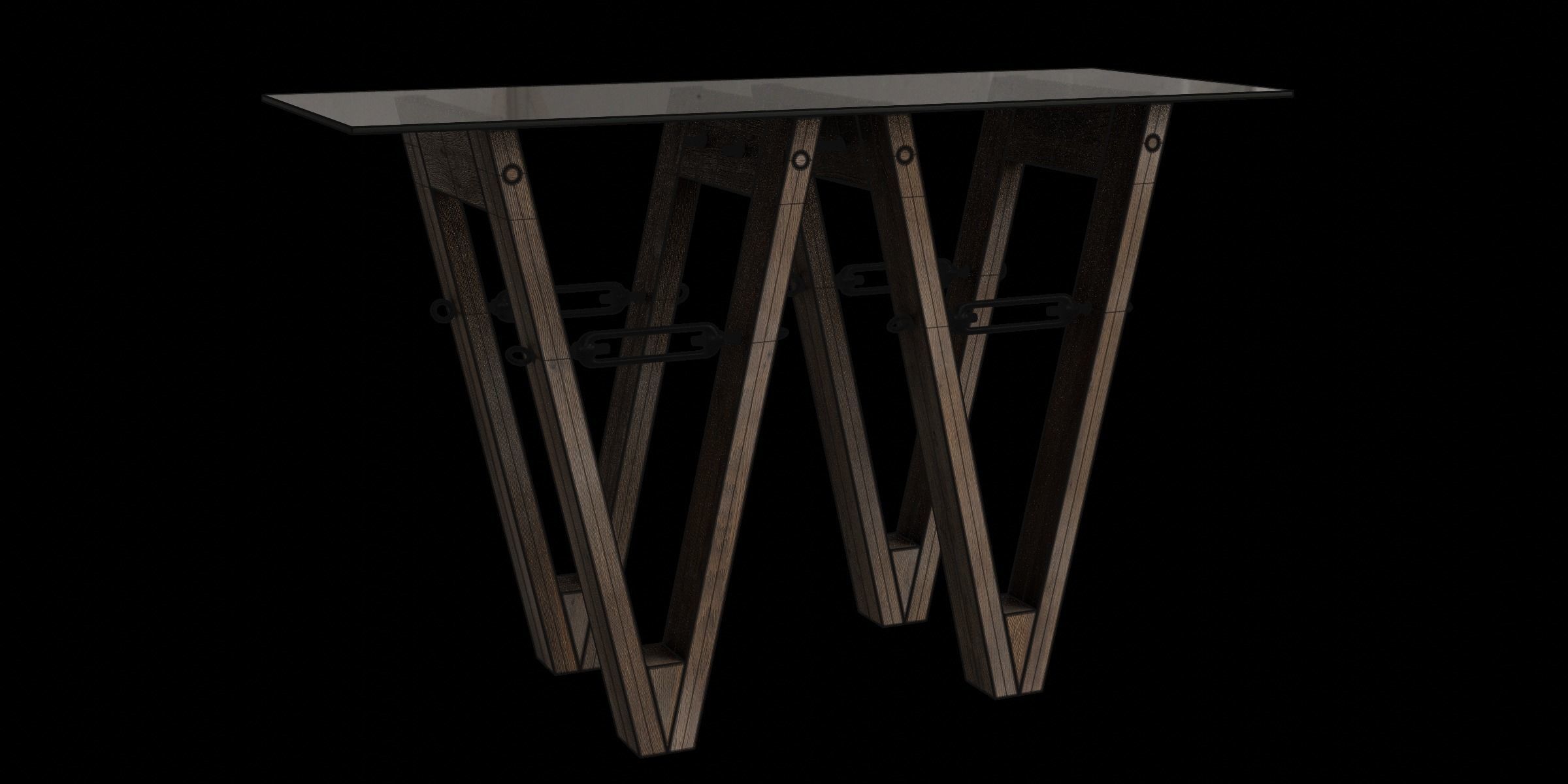Tobacco Oak Reclaimed Wood Console 3D model_4
