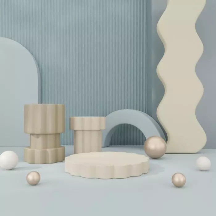 Cosmetic sky blue background and podium display 3D model