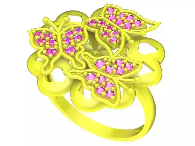 6293 Art Three Butterfly Diamond Women Ring