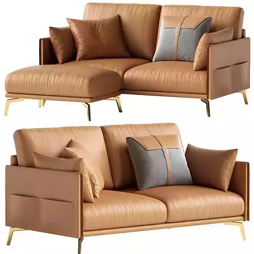 Glamorous Brown Leather Sofa 165 cm and Ottoman