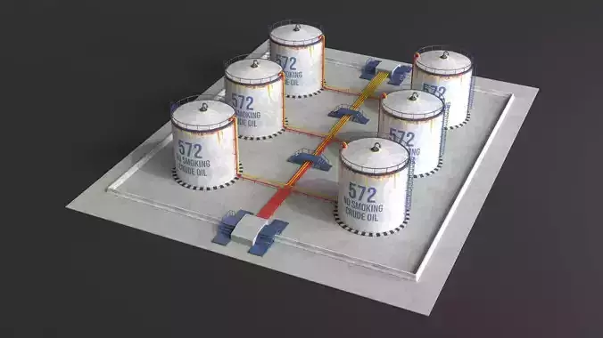 PBR Lowpoly Oil Refinery - Crude Oil Site Game Ready