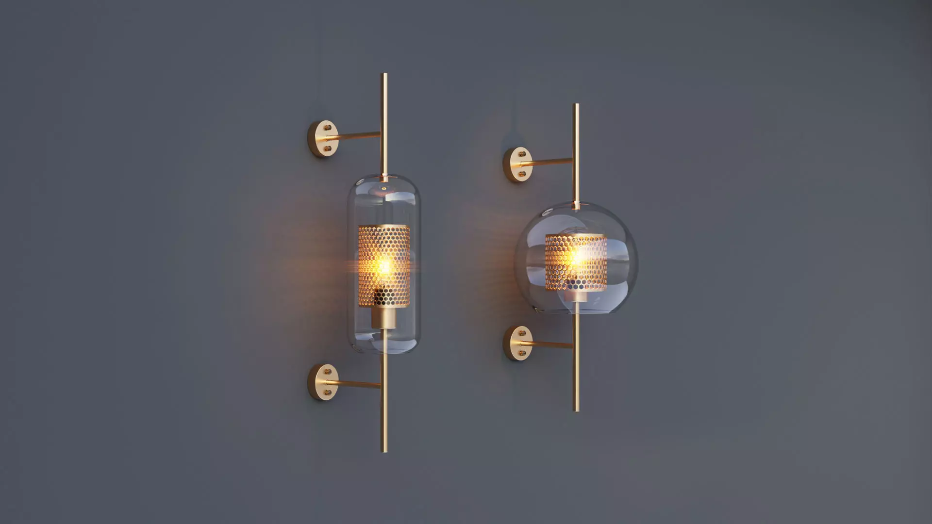 Brass Glass Wall Sconce 3D model_0