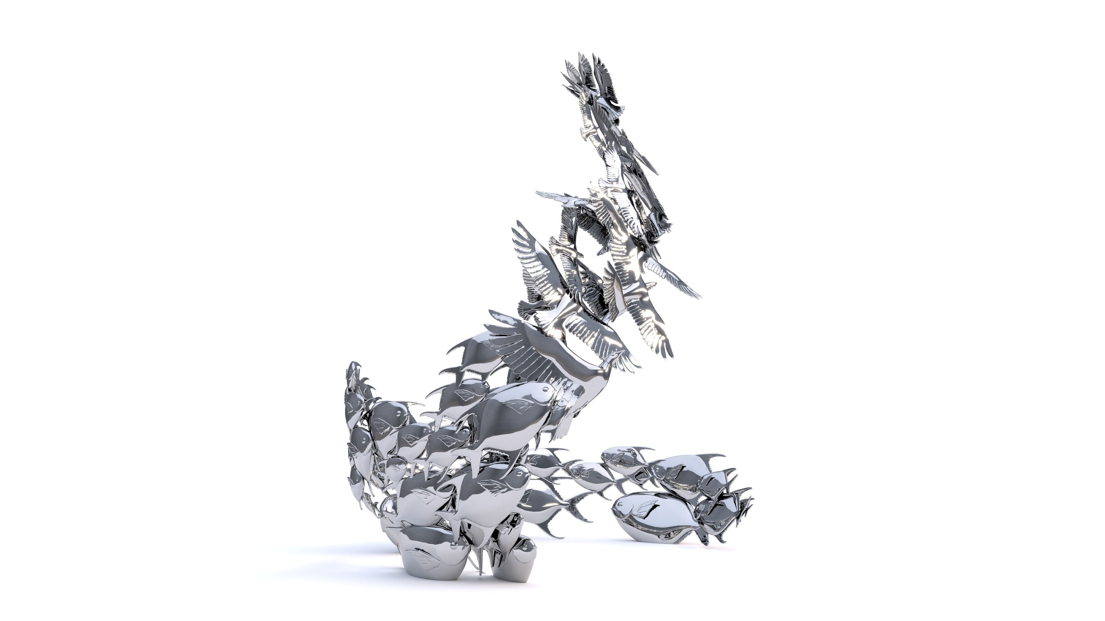Fish Leaping and Birds Flying 3D print model_2
