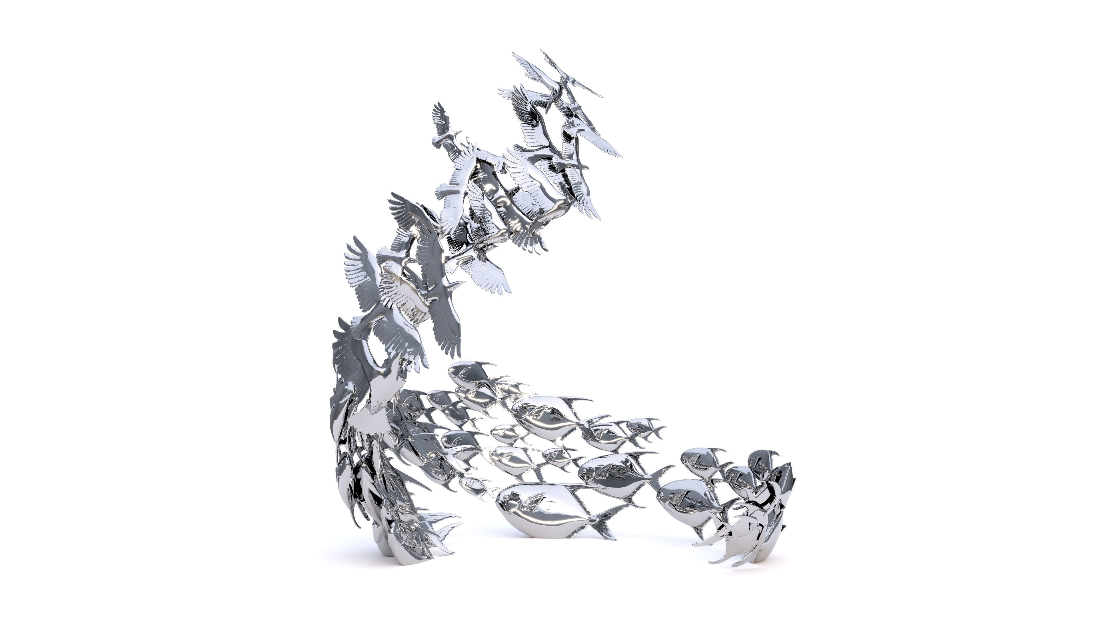 Fish Leaping and Birds Flying 3D print model_3