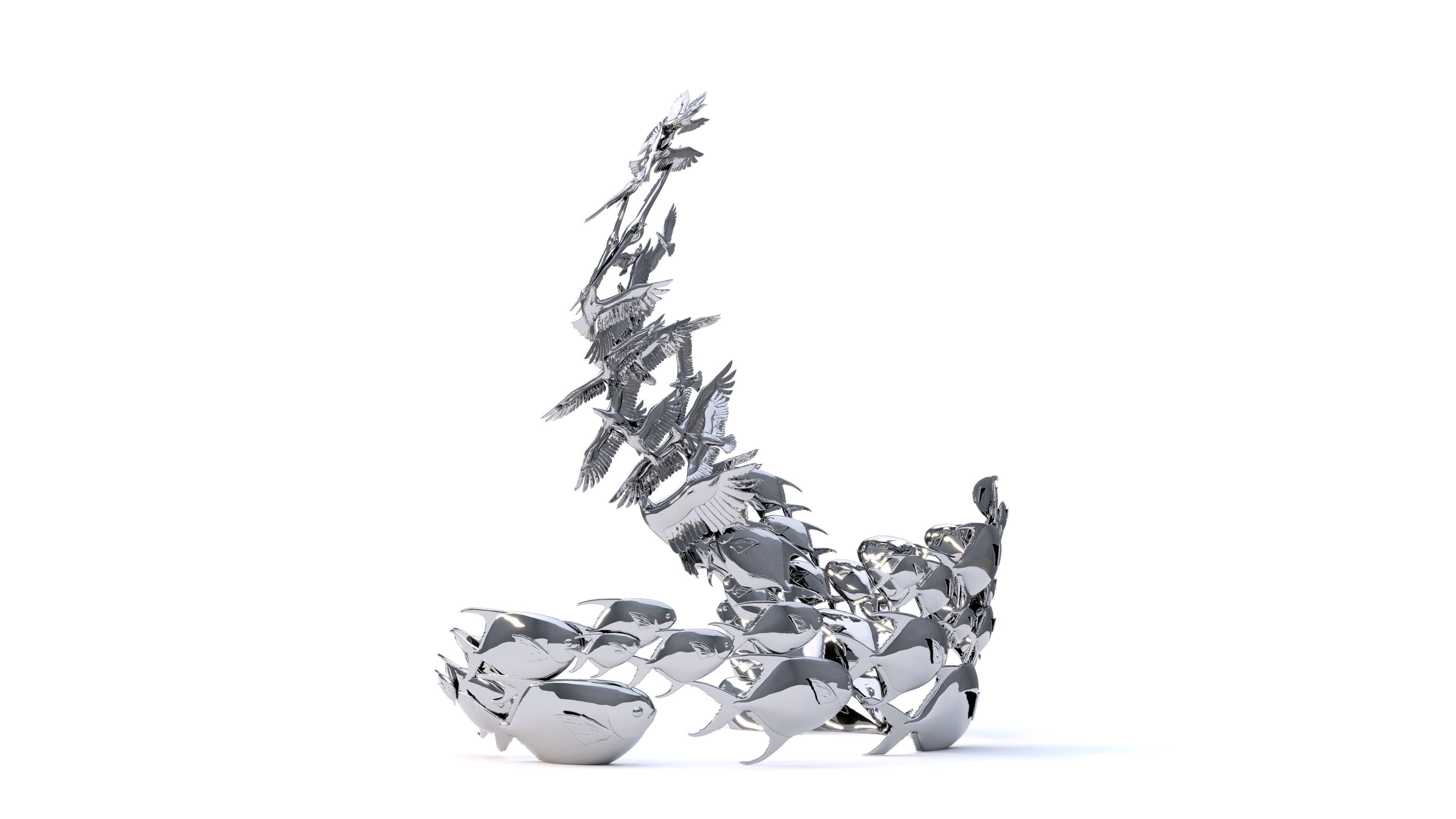 Fish Leaping and Birds Flying 3D print model_4